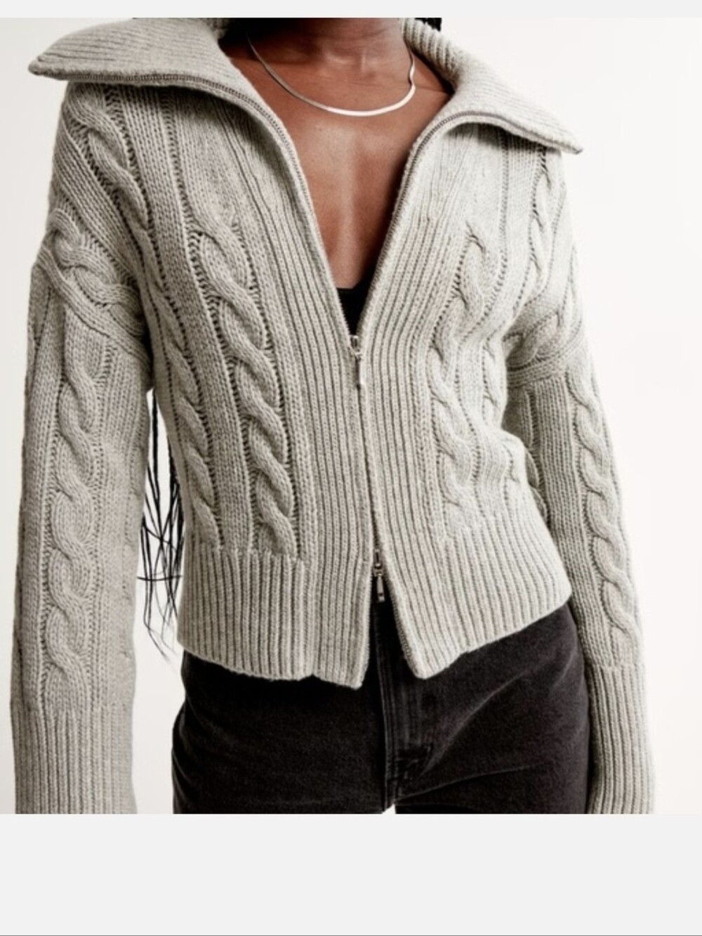 Abercrombie & Fitch Taupe Cable-Knit Zip Cardigan